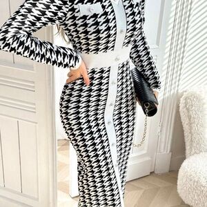 Elegant Black and White Houndstooth Dress